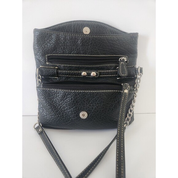 Nine West Black Crossbody Purse Multipocketed Pebble Faux Leather Fold Over - Picture 3 of 9